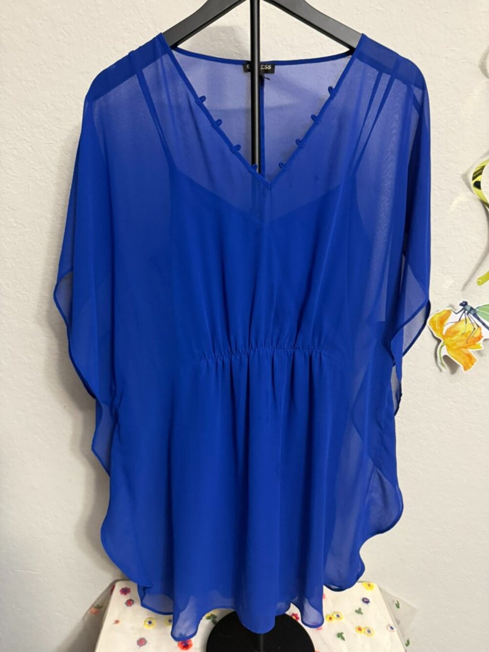 Express Royal Blue Sheer Overlay Tunic Dress